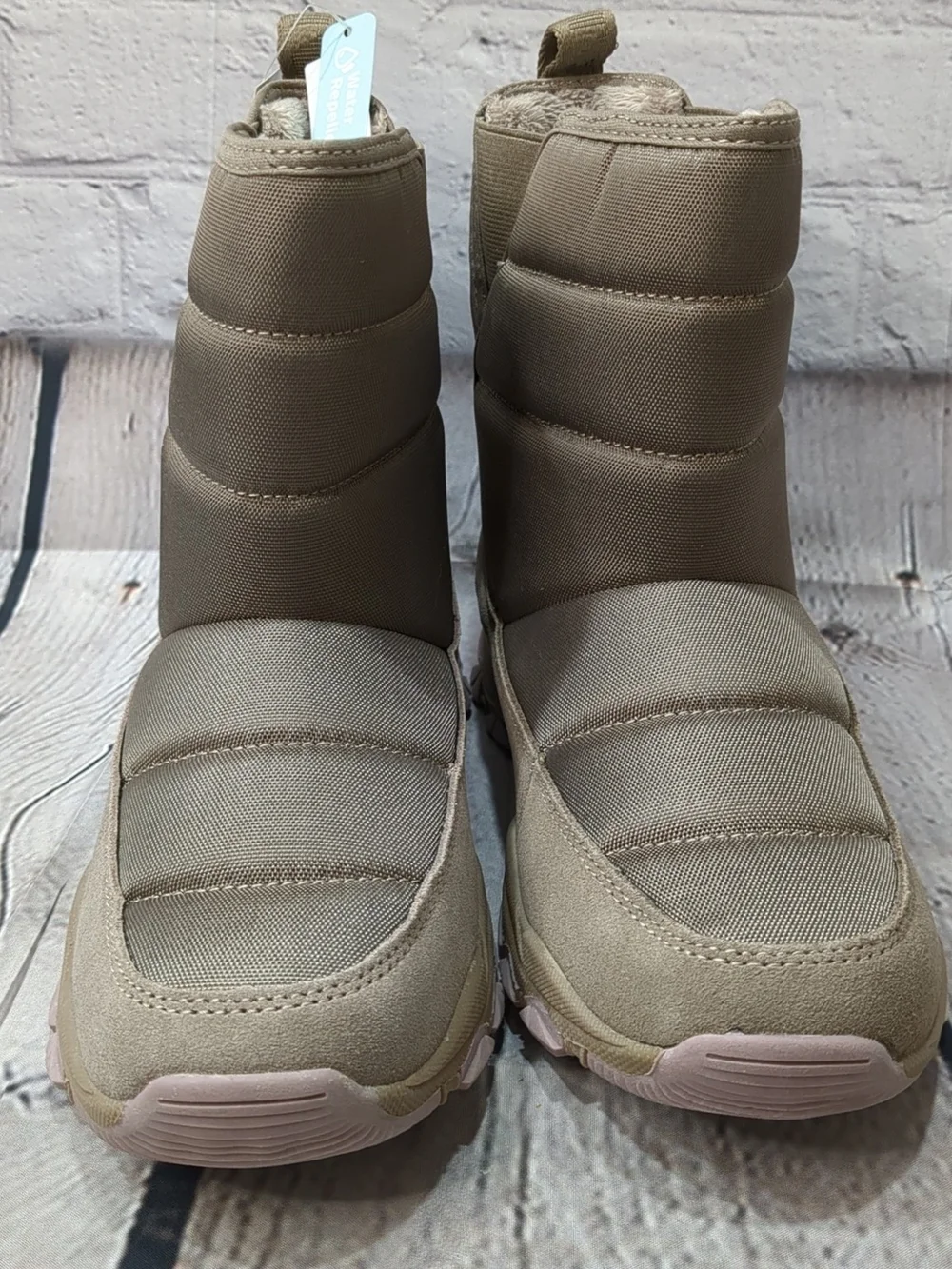 Lands' End Taupe Quilted Slip-On Winter Boots